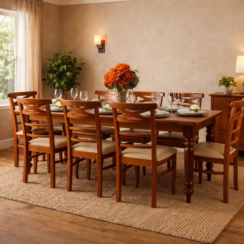 Conjunto de Mesa Elizabeth 220 x 100 com 08 Cadeiras ABC Estofada Reflorestamento