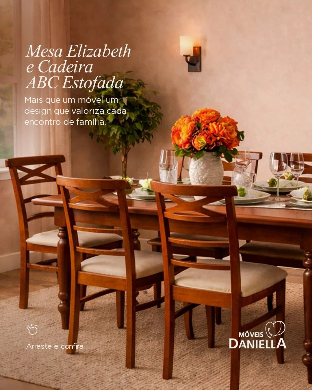Conjunto de Mesa Elizabeth 170 x 90 com 06 Cadeiras ABC Estofada Reflorestamento